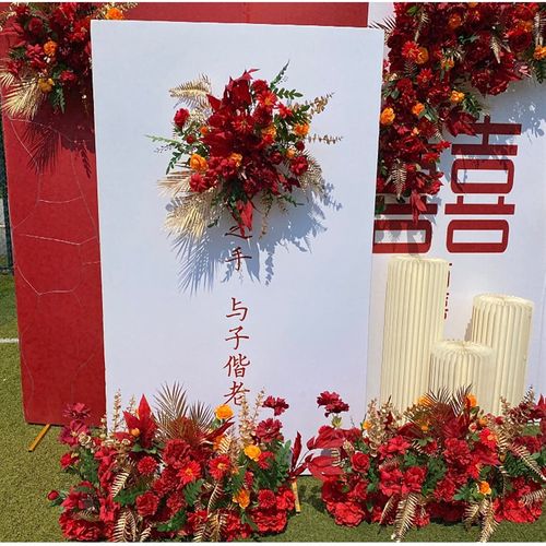 新款婚礼中式地排花路引花仿真绢花成品角花T台舞台装饰婚庆花艺