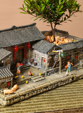 创意花盆复古建筑模型阳台庭院茶桌茶室家居装饰水景微景观造景