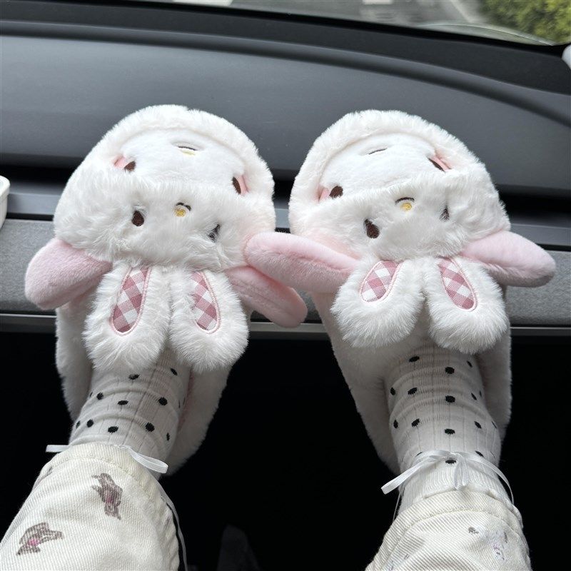 美乐蒂棉拖鞋女冬季外穿保暖防滑毛绒一字拖室内家居厚底包头棉鞋