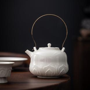 草木灰青莲提梁壶文人茶器泡茶壶陶瓷茶壶茶室茶艺师新中式防烫壶