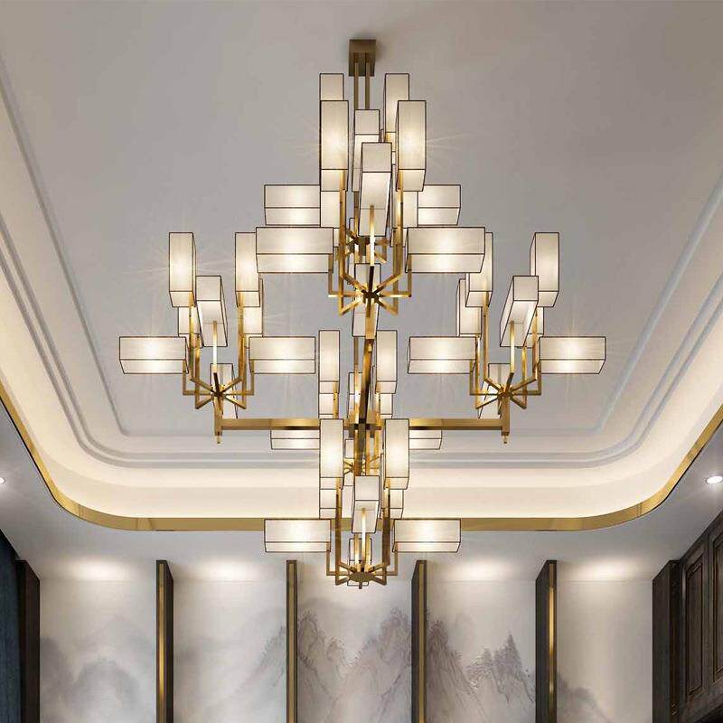 新中式客厅吊灯复式楼别墅挑空楼梯大吊灯酒店大堂餐厅非标工程灯