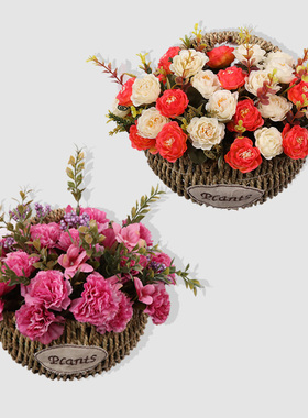 欧式田园壁挂花篮草编藤编墙挂仿真花花盆家居墙面装饰花器壁挂花