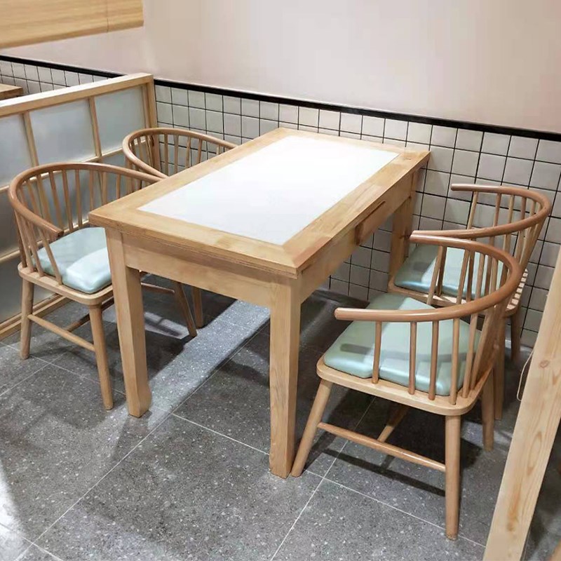 实木餐厅饭店餐饮店原木桌子大理石岩板餐桌椅组合快餐店餐桌商用