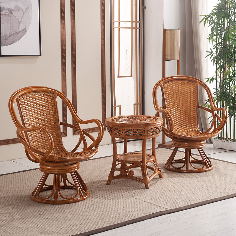 阳台高背藤椅三件现代简约休闲客厅圆桌真腾椅子茶几靠背椅