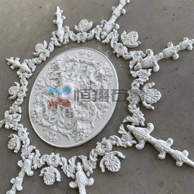 石膏灯盘吊顶法式灯池欧式石膏线条角花壁花天花仿PU恒翔装饰雕花