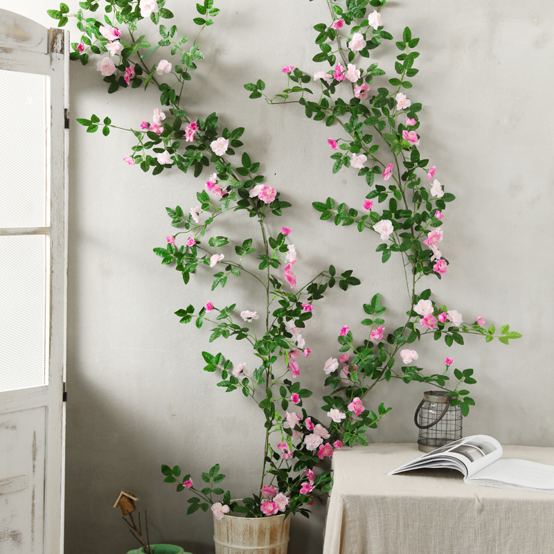 仿真蔷薇花藤玫瑰假花藤条塑料藤蔓植物客厅墙面空调管道缠绕装饰