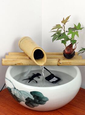 竹子流水器摆件 小鱼缸石槽鱼盆增氧过滤 客厅摆件 循环流水招财