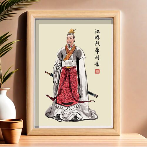 刘备画像相框摆件三国演义人物刘玄德房间装饰画复古中式桌面摆台