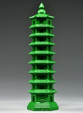 绿色木雕刻9层文昌塔摆件实木头九层文昌塔家居客厅办公室装饰品