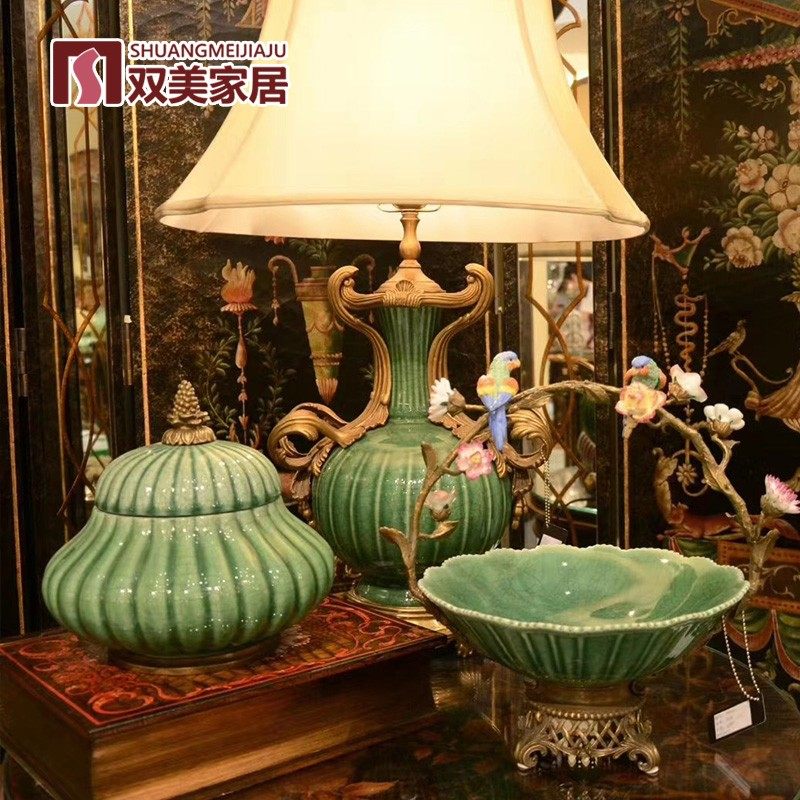 双美家居玄关摆件装饰品奢华客厅高档家用陶瓷配铜豪宅欧式摆设品