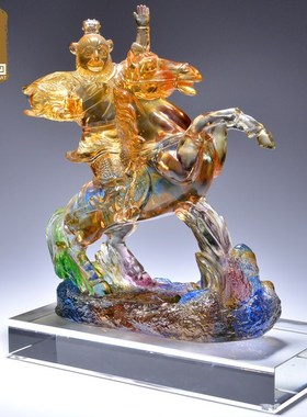 琉璃摆件马上封侯创意加官进爵商务礼品办公室客厅装饰水晶工艺品