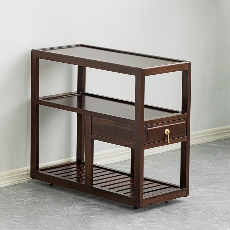 汇享  茶桌边柜茶水柜功夫茶桌电茶炉支架实木茶台乌檀木沙发边柜