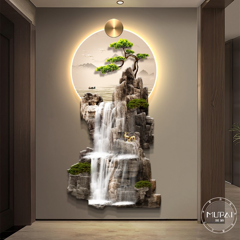 LED灯流水生财入户对门玄关装饰画挂画立体高端客厅走廊过道壁画