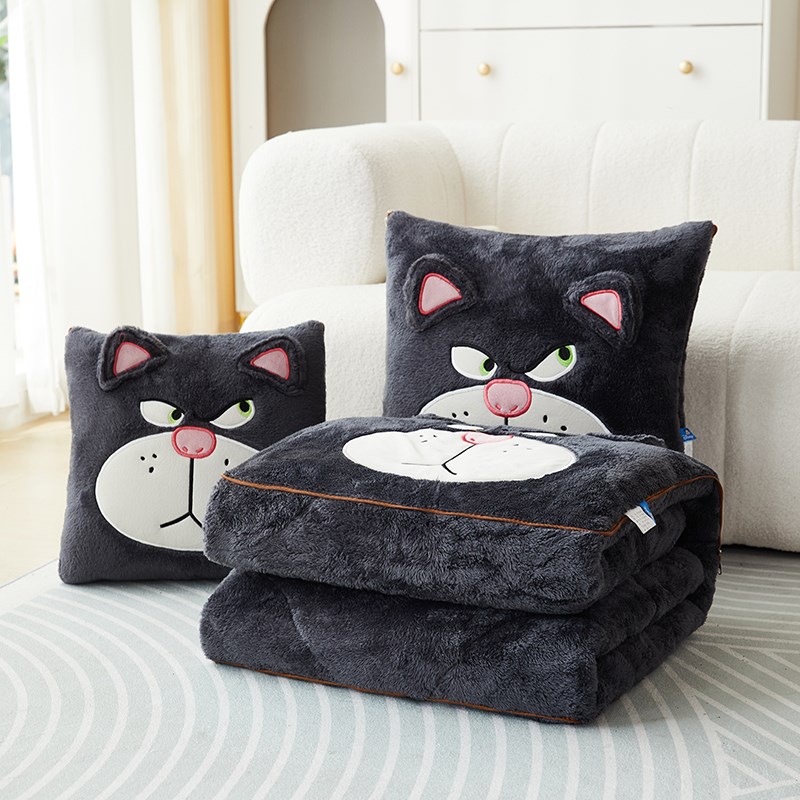 秋冬加厚双面长绒愤怒猫多功能抱枕二合一车载加厚两用午睡毯子