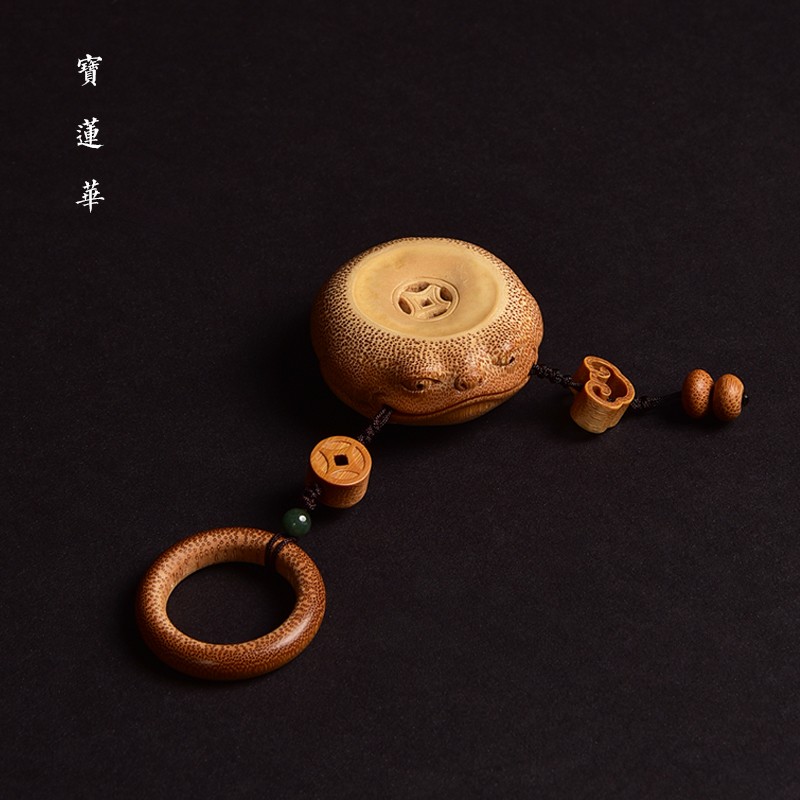 手工竹雕金蟾香囊竹挂饰 文玩竹手把件茶玩摆件蛉虫盒香道竹挂坠