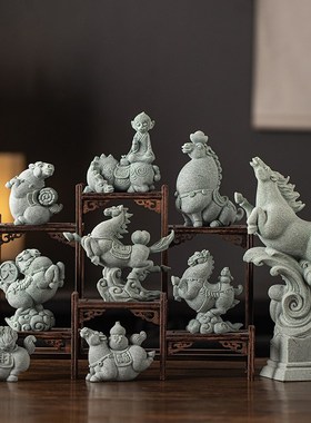 国潮文创青砂马年生肖摆件招财吉祥物家居客厅书房书桌装饰礼品