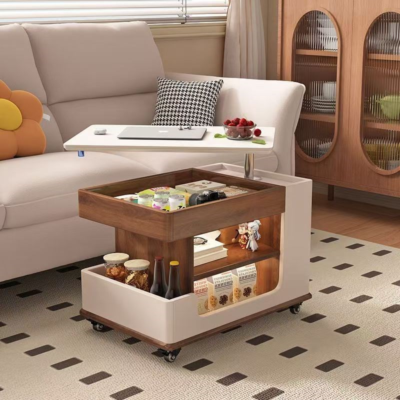实木沙发小推车升降折叠茶几多功能家用小户型客厅带轮移动茶几