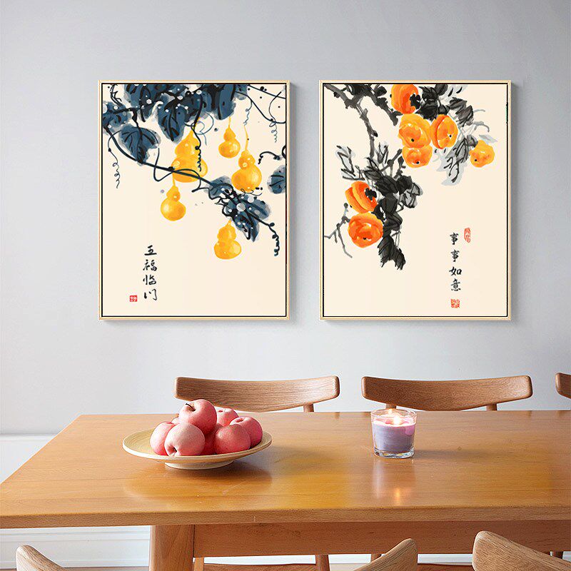 自油自画数字油画中式diy填充手绘填色丙烯油彩画手工画画 柿如意