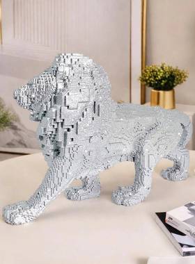 跨境jsj25091卖积木狮子树脂工艺品热件玄关客摆电视酒柜摆设轻奢