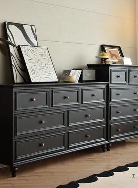 美式实木五柜小户型玄关收抽屉柜储物纳柜黑色现TTJ代简约卧斗家