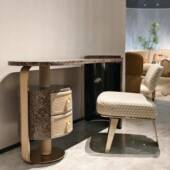 意大利轻奢妆台别宅墅芬迪梳妆豪样板卧室不锈钢扪皮化妆房桌家具