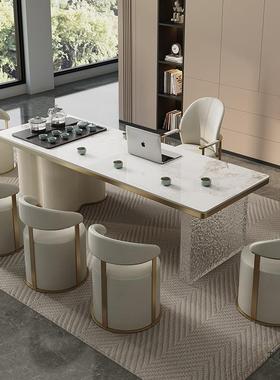 现代简约客奶油风岩板茶桌组合家公RIY用厅阳台办室功夫泡茶台椅