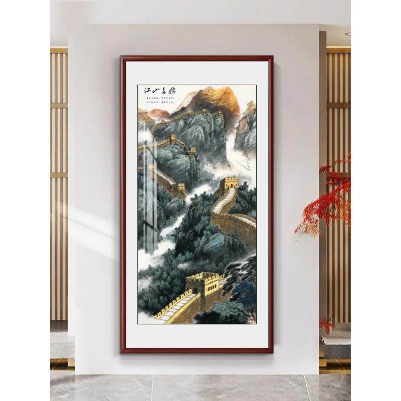 万里长城水公靠山图风画中式客厅办版室LYC375LY竖风景壁画书柜玄