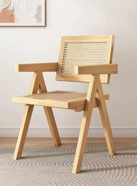 藤编椅子木餐休椅家用日式民宿阳台闲藤椅昌实迪加尔软NMQ包背靠