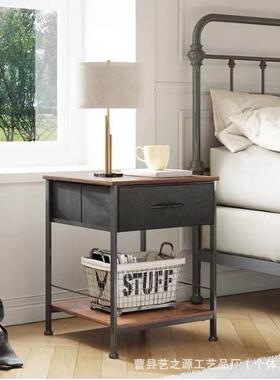 约跨境铁艺床头柜简客厅沙发边储结物柜铁木合美式边几CRS床头几