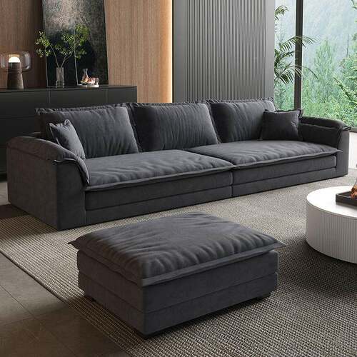 现代简约慵懒绒布沙大发意式简帆超宽坐深直排407船羽绒柔极软可