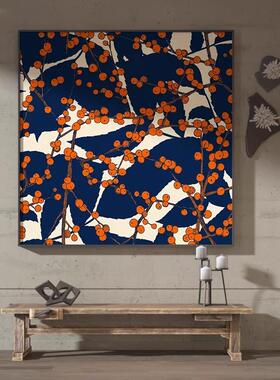 中卧古复古风客餐厅装饰画轻奢美式蓝CJW色艺植物果子壁小众文室