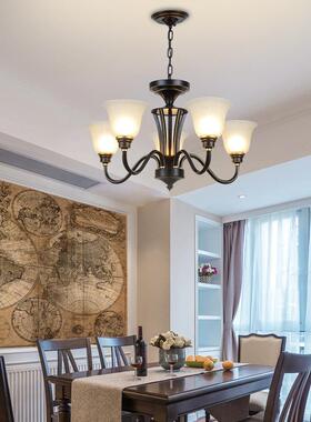 美式厅客厅吊灯式铁艺简约乡村客厅灯餐灯古大复厅欧卧室92414黑
