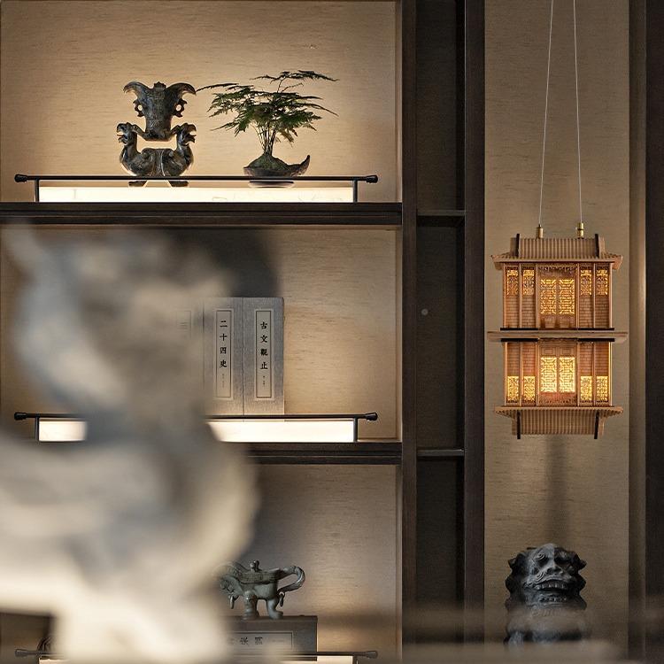 饰新中式仿凉古建33775筑吊灯模型摆阁件中国风亭楼客厅装灯具