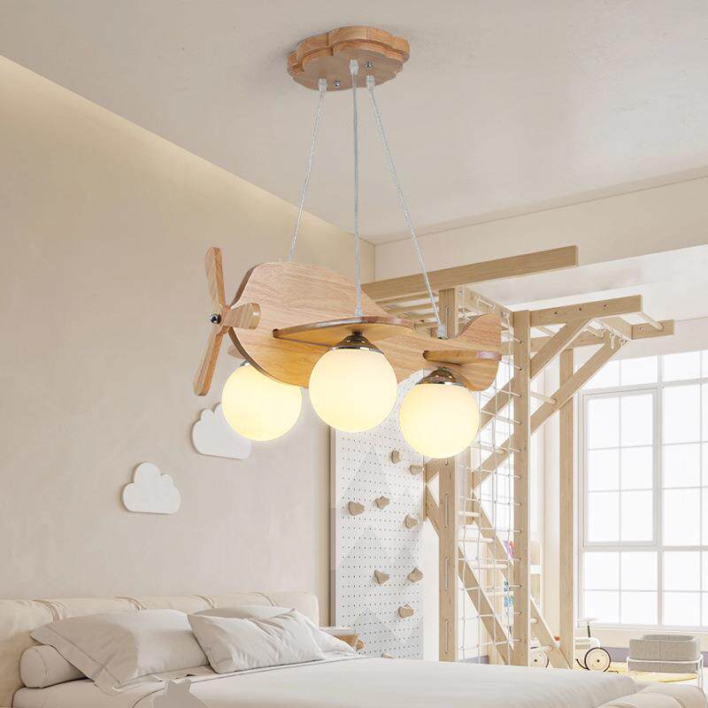 飞机型吊灯简约现创意艺693术男孩房间饰代灯原木风设计装造儿童