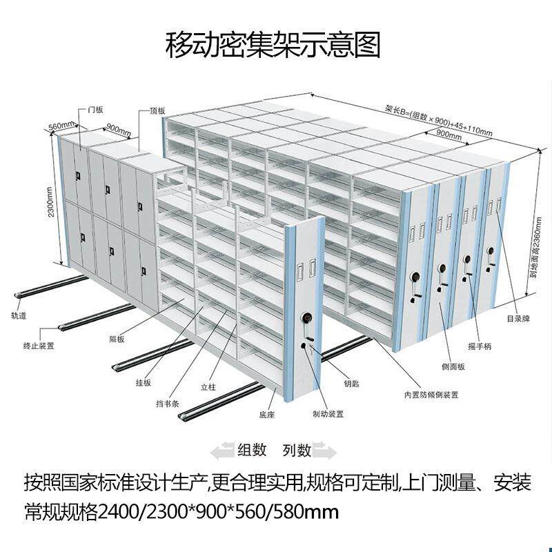 厂家档案动室密集架钢料制移动式密集柜FL-011手摇电智能凭证资文