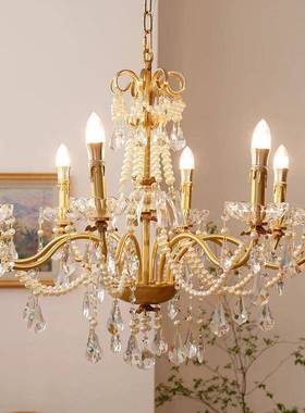 式全铜珍美珠蜡烛吊灯全41625光谱眼法式别墅客护餐厅卧式水晶厅