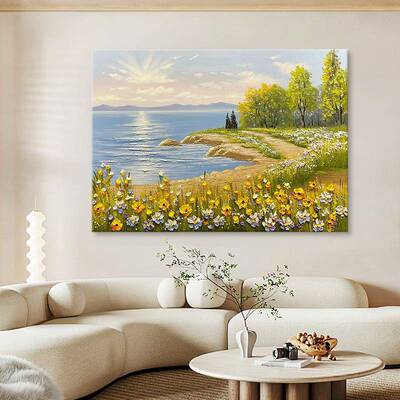 手油玄关印象派肌画理绘景风立体花海壁画挂画客厅装饰画欧式ltao