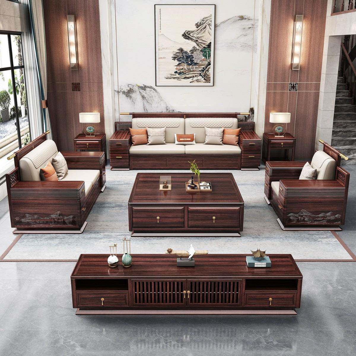 新中式金乌木实木沙发榫卯7283储物冬夏用村农大小别墅高端两客厅