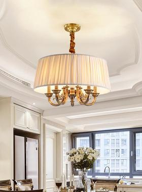 美LLU餐式艺全铜吊灯卧室灯简约创意布艺复铜灯温馨术厅书房古铜