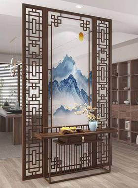 新GBZ中式玄关屏风隔断客厅简茶代室入户正对酒门店大堂实木现约