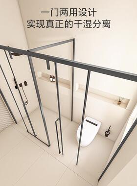 厂家字黑色合页酒店隔断浴房30淋4不锈PYK钢集型成淋T浴门玻璃房