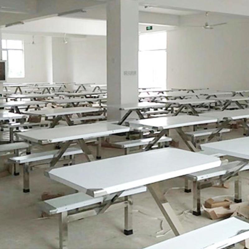 工厂员工食堂餐YYV厅餐桌4凳人条不锈椅钢连体桌学校饭堂餐桌椅组