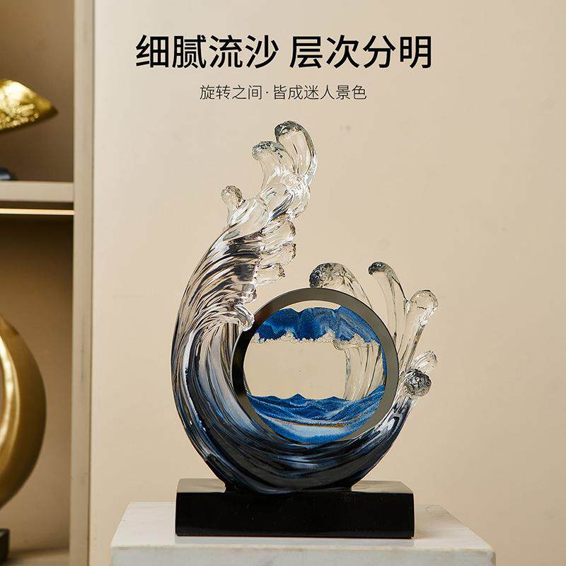 风生水起酒柜饰品招办公室客书柜玄关财厅树脂NDU工装艺流沙画摆