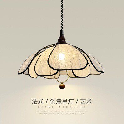 全光谱蕉麻花瓣升降中古布艺茶室餐桌灯日式复古主卧室餐厅吊灯