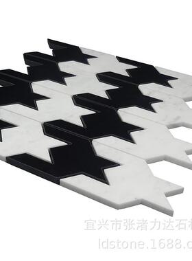 千鸟设台计款格黑白大理石马赛克厨卫房生EKZ间阳吧台内外贴墙地