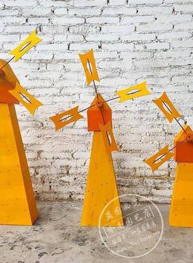 园幼儿旋转大店铺风车创橱婚窗RJE主题旅店木质花架装饰摆意设垒