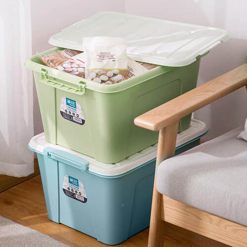 茶花5家8箱L带收纳带盖有轮GPV可叠层塑料收纳箱储轮物箱车载居胶