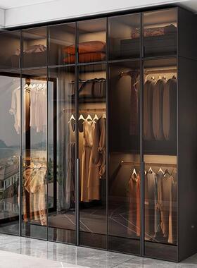 W*实木柜室家衣用玻卧门L型现代轻奢转璃FUA角衣帽间收纳柜子组合