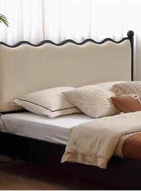 中古风黑色VTS全实木软包床主卧室小木户型1.8米双人床法复古式实