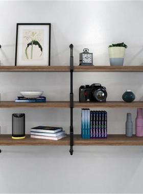 墙上置物架简约实木创意书架DZZ铁壁艺墙挂卧室壁一字隔板水管支